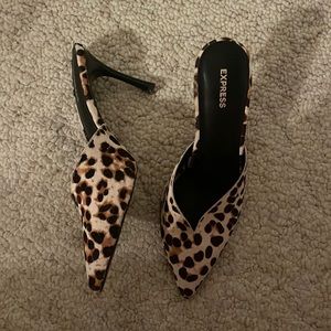 Express Genuine Calf Hair Leopard Heeled Mules
